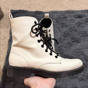 Time and Tru Cream Lace-Up Combat Boots